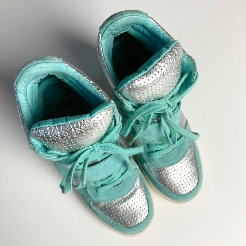 ASH Bea High-Top Wedge Sneaker in blue & silver suede leather - Picture 3 of 11